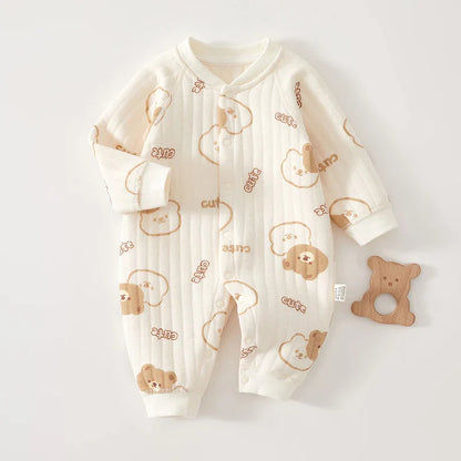 Thick Cotton Newborn Jumpsuit Cute Bear Romper Infant Crawling Clothes Winter Long Sleeved Bodysuit Boy Girl Kids Onesie Pajamas