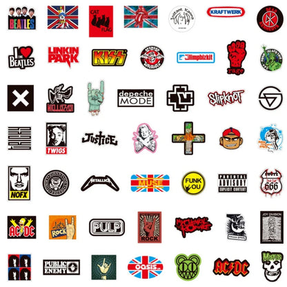 100 Rock And Roll Music Band Stickers Punk Graffiti Stickers For Laptop Guitar Helmet Luggage Decal Golden Memory Stickers Store