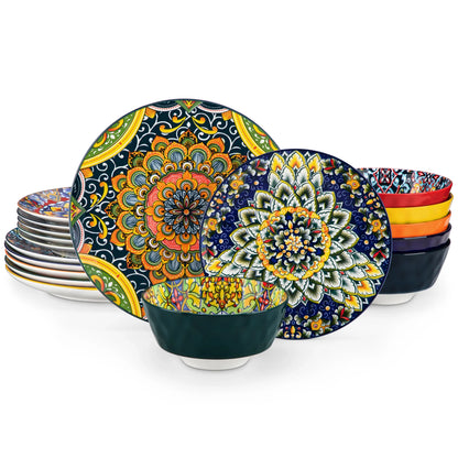 vancasso 12/16/18/24 Piece Ceramic Dinnerware Set Stoneware Bohemian Style with Dinner/Dessert Plate/Cereal/Pasta Bowl For 6