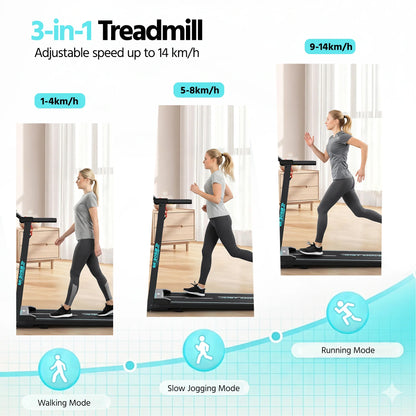 3-in-1 Folding Treadmill Walking Pad, 3.0 HP Quiet Motor, 9% Adjustable Incline, Max 14km/h, LCD Monitor & Safety Warn