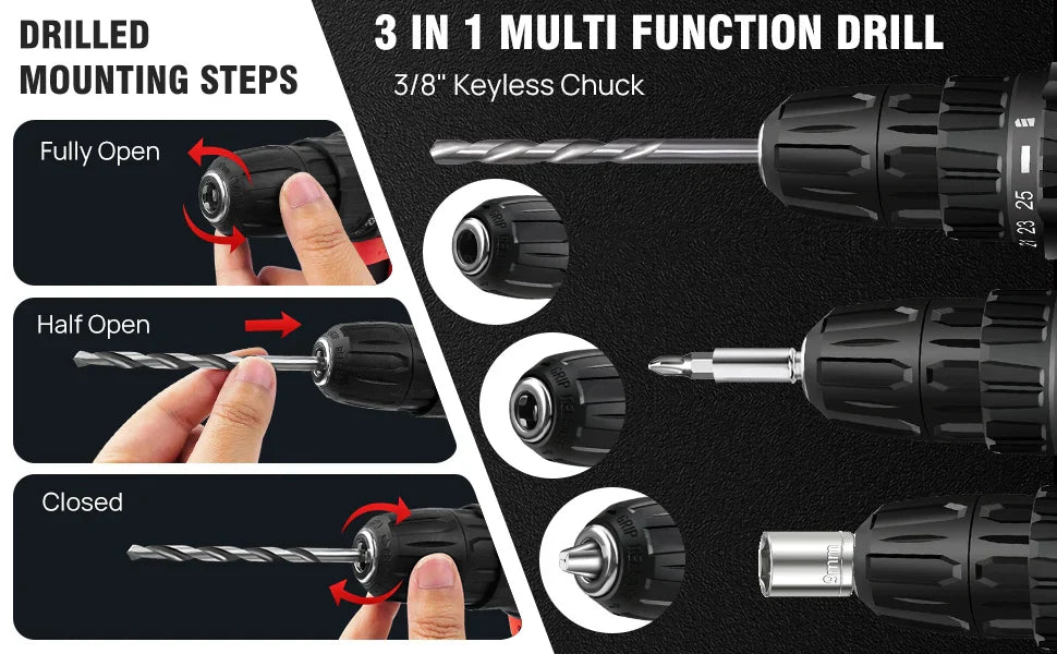 21V Cordless Drill,45Nm Electric Screwdriver Set with 29PCS Accessories, 2 Variable Speed for Home DIY Project Kit