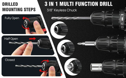 21V Cordless Drill,45Nm Electric Screwdriver Set with 29PCS Accessories, 2 Variable Speed for Home DIY Project Kit