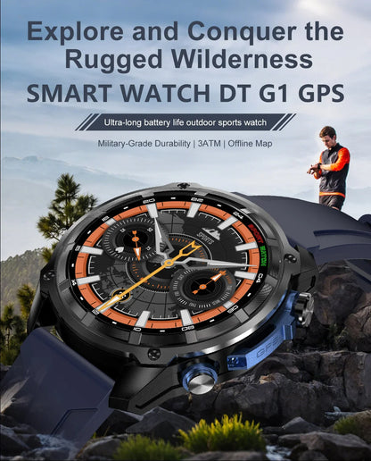 2026 Men GPS New Offline Map Smart Watch 10ATM Waterproof 4GB Route Navigation Clock 1000mAh Battery Outdoors Military Watches