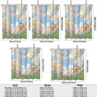 1pc Cute Cartoon Cat Printed Waterproof Shower Curtain Partition Privacy Hanging Curtain with 12 Hooks Multiple Sizes