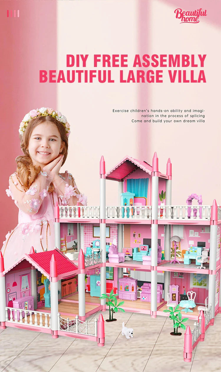 Girl Doll House Toy Children Pretend Play Dollhouse Villa Patchwork Dream Furniture Home Doll House for Kids Christmas Toy Gifts