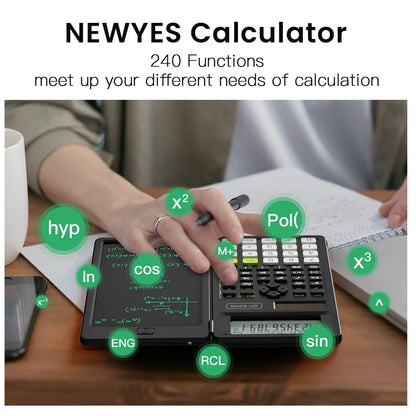 2-In-1 Foldable Scientific Calculator & 6 inch Writing Tablet 82MS 240 Function LCD Display For College Office Student Teacher