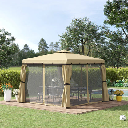 Outsunny 3 x 3(m) Patio Gazebo Canopy Garden Pavilion Tent Shelter with 2 Tier Water Repellent Roof, Mosquito Netting