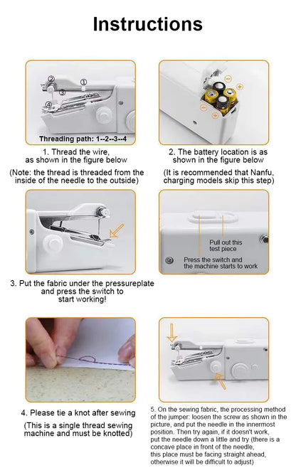 Portable Sewing Machine Manual Handheld Rope-free Electric Quick Build DIY Apparel Supplies Arts Crafts Home Garden Mini
