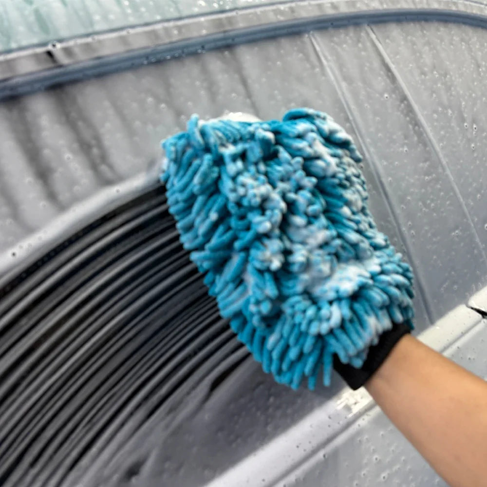 AUTOBRIGHT Oversized Double Sided Chenille Car Wash Mitt Red Blue Yellow Ultra Soft Professional Tool DIY Car Exterior Cleaning
