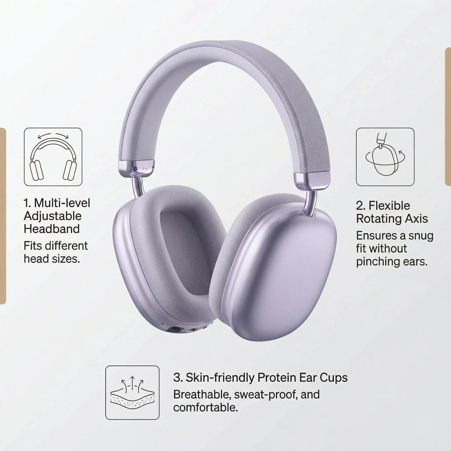 Fabric Headband Over-Ear Headphones Wireless Stereo HiFi Headset Adjustable Metal Rod Outdoor Music Noise Cancelling Earphones