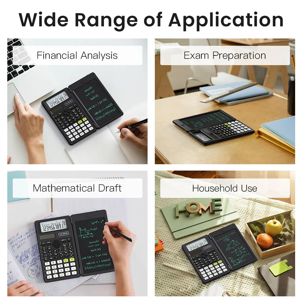 2-In-1 Foldable Scientific Calculator & 6 inch Writing Tablet 82MS 240 Function LCD Display For College Office Student Teacher