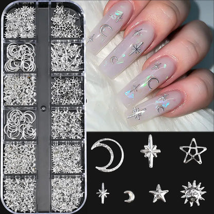 12Grid Shiny Silver Half Round Metal Caviar Bead Nail Rivets Charms 2/3/4/5/6/8mm Flatback Pearl Balls Nail Art Studs Y2k Decora