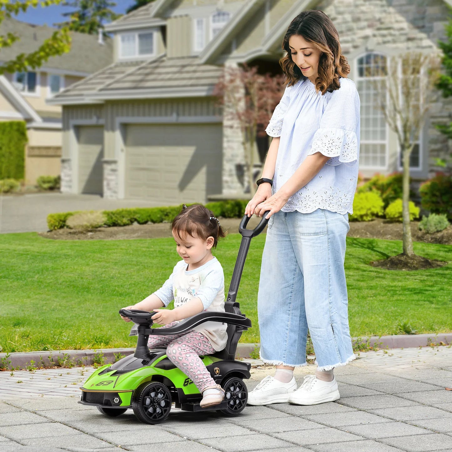 AIYAPLAY Lamborghini 2 in 1 Baby Ride on Push Car Toddler Push Along Car