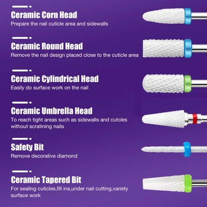 LadyMisty Ceramic Nail Drill Bit Milling Cutter For Manicure Pedicure Nail Files Buffer Nail Art Equipment Accessory