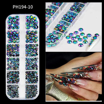 12Grid Shiny Silver Half Round Metal Caviar Bead Nail Rivets Charms 2/3/4/5/6/8mm Flatback Pearl Balls Nail Art Studs Y2k Decora
