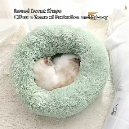 Soft Pet Cat Bed Pad Plush Warm Faux Fur dog Calm Bed Donut Round Bed Comfortable Sleeping Washable for Small Medium Dog and Cat