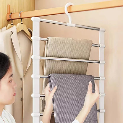 7 Layers Stainless Steel Pants Hanger Space Saving Closet Organizer Trousers Rack Non-Slip Wardrobe Storage Clothes Rack