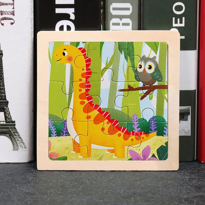 11X11CM Kids Wooden Puzzle Cartoon Animal Traffic Tangram Wood Puzzle Toys Educational Jigsaw Toys for Children GiftS