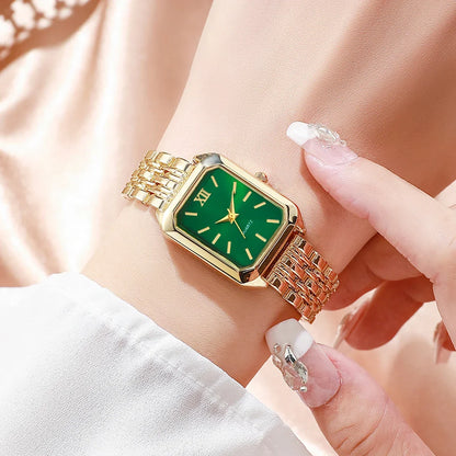 2PCS/Set Fashion Rectangle Women Quartz Watch Ladies Roma Dial Wristwatches Rhinestone Bracelet Set Reloj Mujer Girls Clock Gift