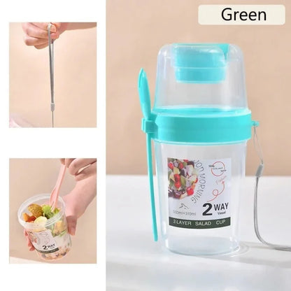 Portable Salad Cup Breakfast Cup Food Stratification Yogurt Cereal Oatmeal Snacks Parfait Containers Fruit Box Cup With Lid Fork