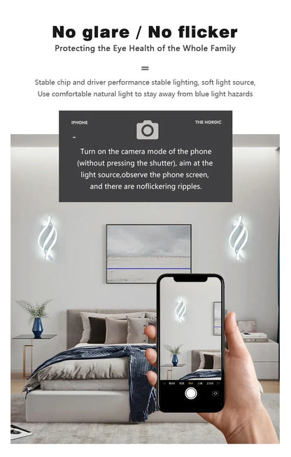 Curved Spiral Design LED Wall Lamp for Bedroom Bedside Corridor Living Room Staircase Corridor Lighting Fixture Home Decor Light
