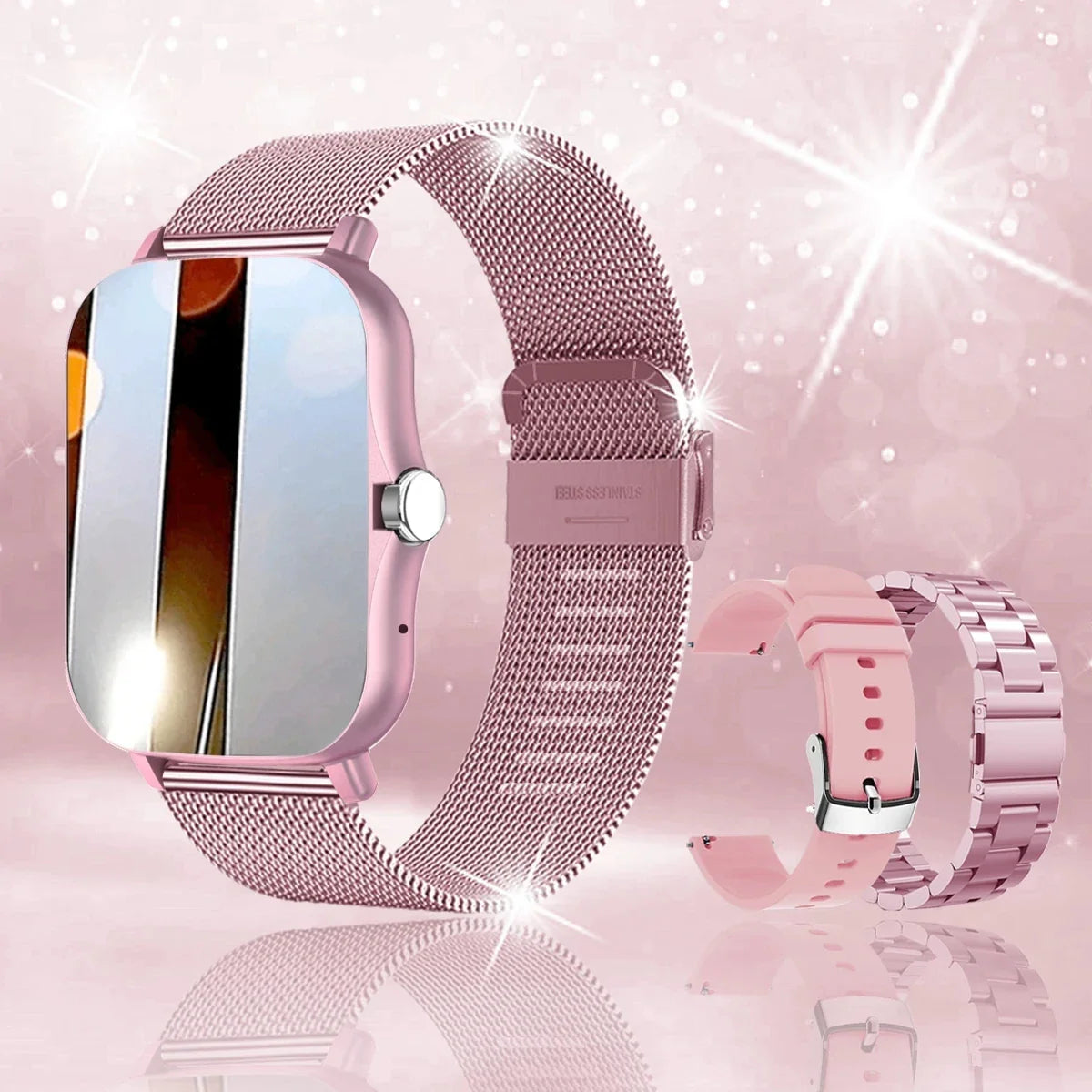 +3pc Square Smart Watch Women Men Smartwatch Touch Dial Calls Music Smartclock For Android IOS Fitness Tracker Sport Smart-watch