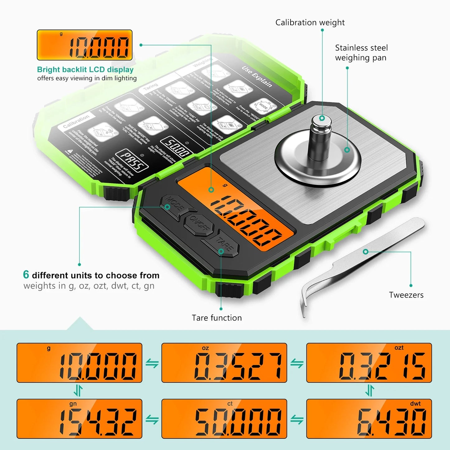 Brifit Electronic Digital Scale 0.001g/50gMini Scale Precision Professional Pocket Scale Milligram with 50g Calibration Weights