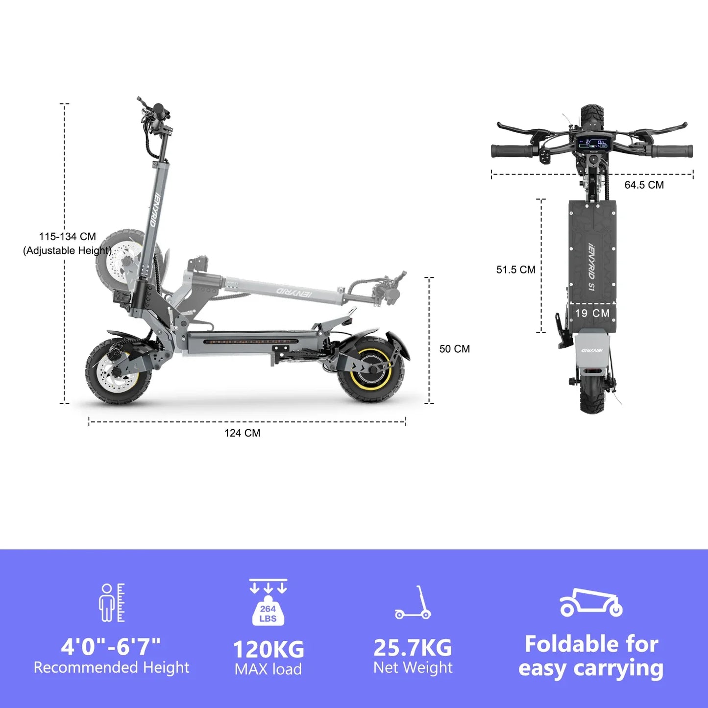 iENYRID iE-S1 Adult Electric Scooter Foldable 48V 15Ah 250W Off-Road Tire E-Mountain Scooter for Sports Entertainment Cycling
