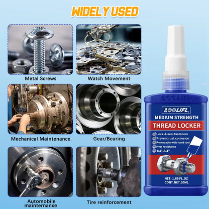LOOLIFL Blue Thread Locker 243 Nuts-Bolts Locker, Screw Adhesive Lock Tight Seal Fasteners Anaerobic Curing Metal Glue,Rustproof