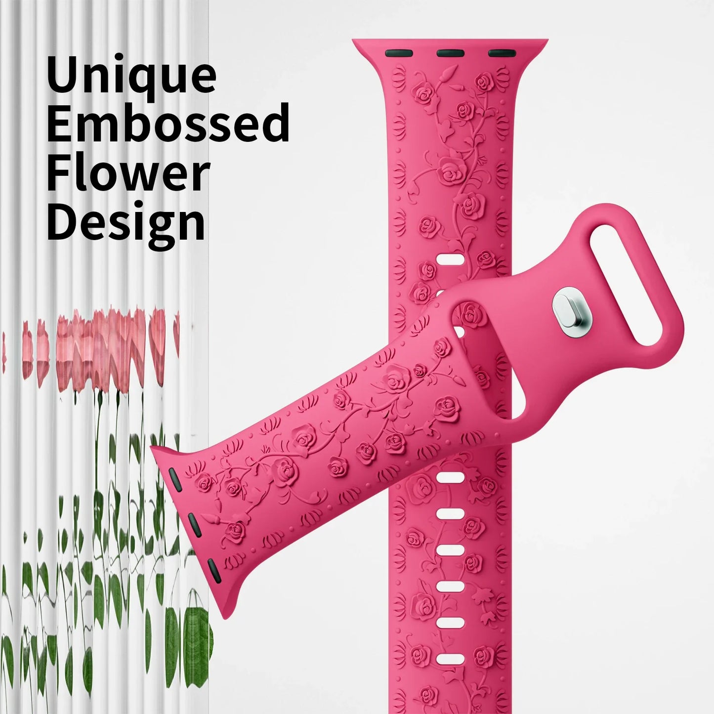 For Apple Watch Band 42mm 41mm 40 45mm 49mm 44mm Floral Engraved bracelet correa for iwatch series11 10 9 7 SE 6 8 Ultra 2 Strap
