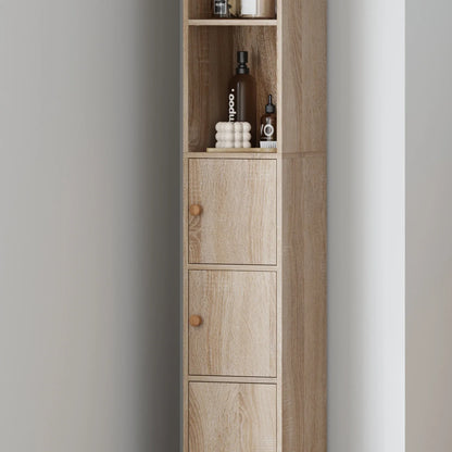 BonChoice Tall&Slim Bathroom Cabinet with 4 Doors&2 Open Shelves, Slim Bathroom Storage Cabinet Unit Narrow Cupboard