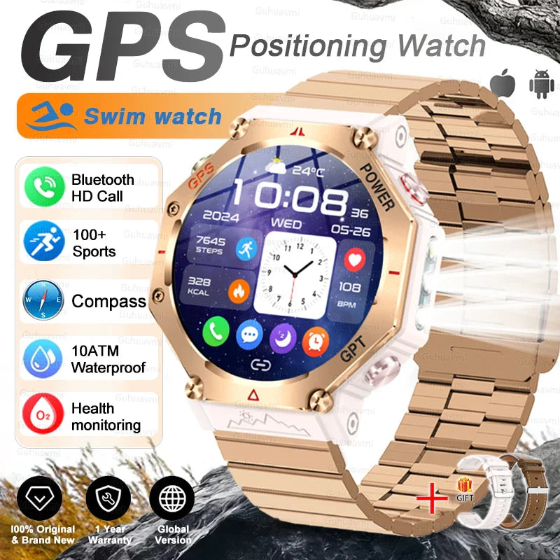 T-Rex 3 Ultra Military Grade GPS Smart Watch 10ATM Waterproof Compass Altimeter Barometric AMOLED Men HD Call Sports Smartwatch