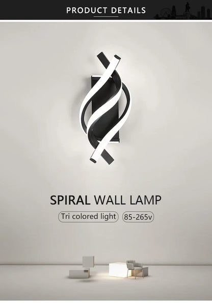 Curved Spiral Design LED Wall Lamp for Bedroom Bedside Corridor Living Room Staircase Corridor Lighting Fixture Home Decor Light