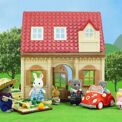 Family Dollhouse Furniture Playset Cabin Doll House DIY Cottage Pretend Play Kitchen Dollhouses Rabbit Dolls Birthdays Gifts