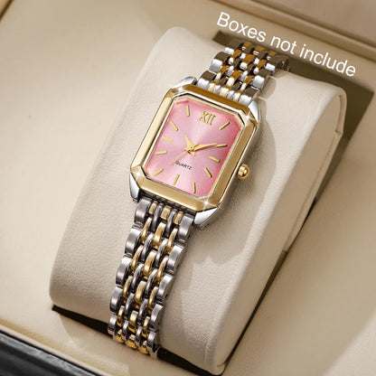 Fashion Mix Gold Women Quartz Watch Ladies Rectangle Roma Dial Wristwatch Reloj Mujer Girls Clock Gift (Without Box)