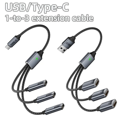 3 in 1 USB A & Type C Splitter HUB Expansion Cable Multi Port Expander OTG Adapter Fast Charging Data Sync for Phone Tablet