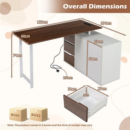 GOFLAME L-Shaped Desk 138 cm Reversible Corner Computer Desk-Brown