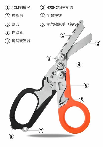 Multifunctional Emergency Response Shears - With Strap Cutter & Glass Breaker For Outdoor Rescue