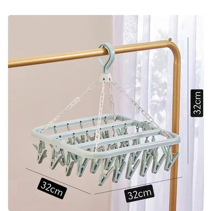 1/3PCS Foldable Drip Hanger with 32 Clips - Plastic Hanging Drying Rack for Clothes Underwear Socks Suitable for Bedroom Balcony