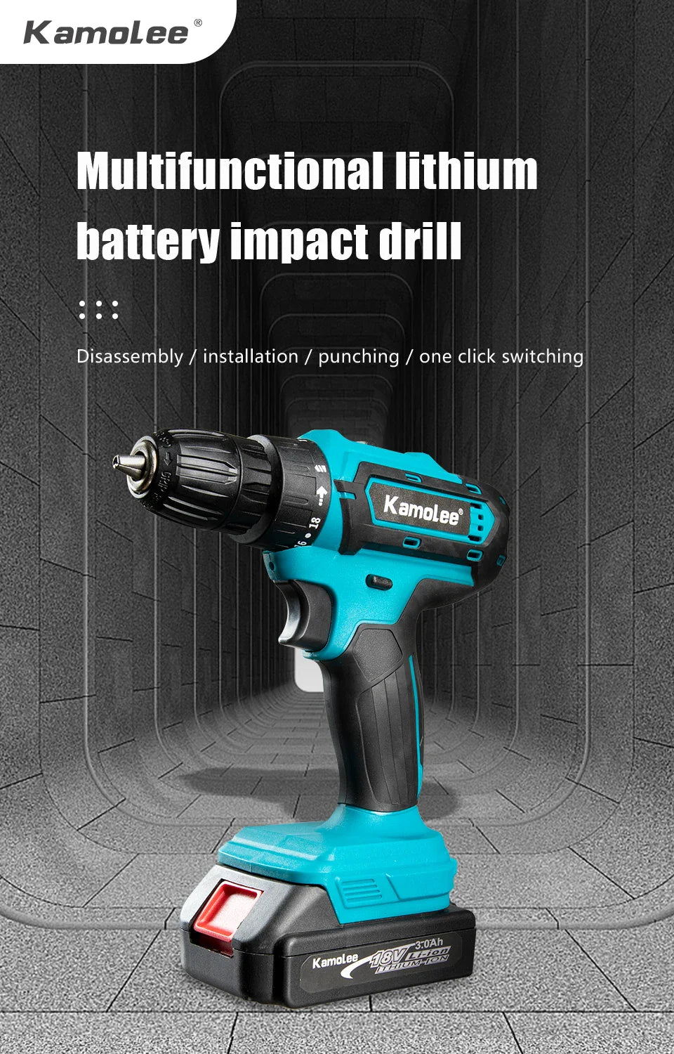 Kamolee 10mmElectric hand drill impact drill household small pistol drill multifunctional rechargeable electric screwdriver tool