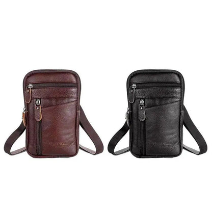 Leather Waist Bag Men's Mobile Phone Bag Wearing Belt Outdoor Sport One Shoulder Small Bag Doing Business Crossbody Bags
