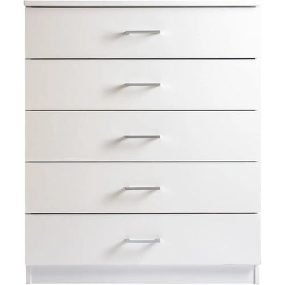 5-Drawer White Bedroom Chest with Anti-Bow Support and Clothes Organizer