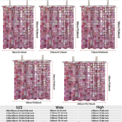1pc pink ice block imitation simple printing waterproof partition privacy hanging curtain with 12 hooks, multiple sizes