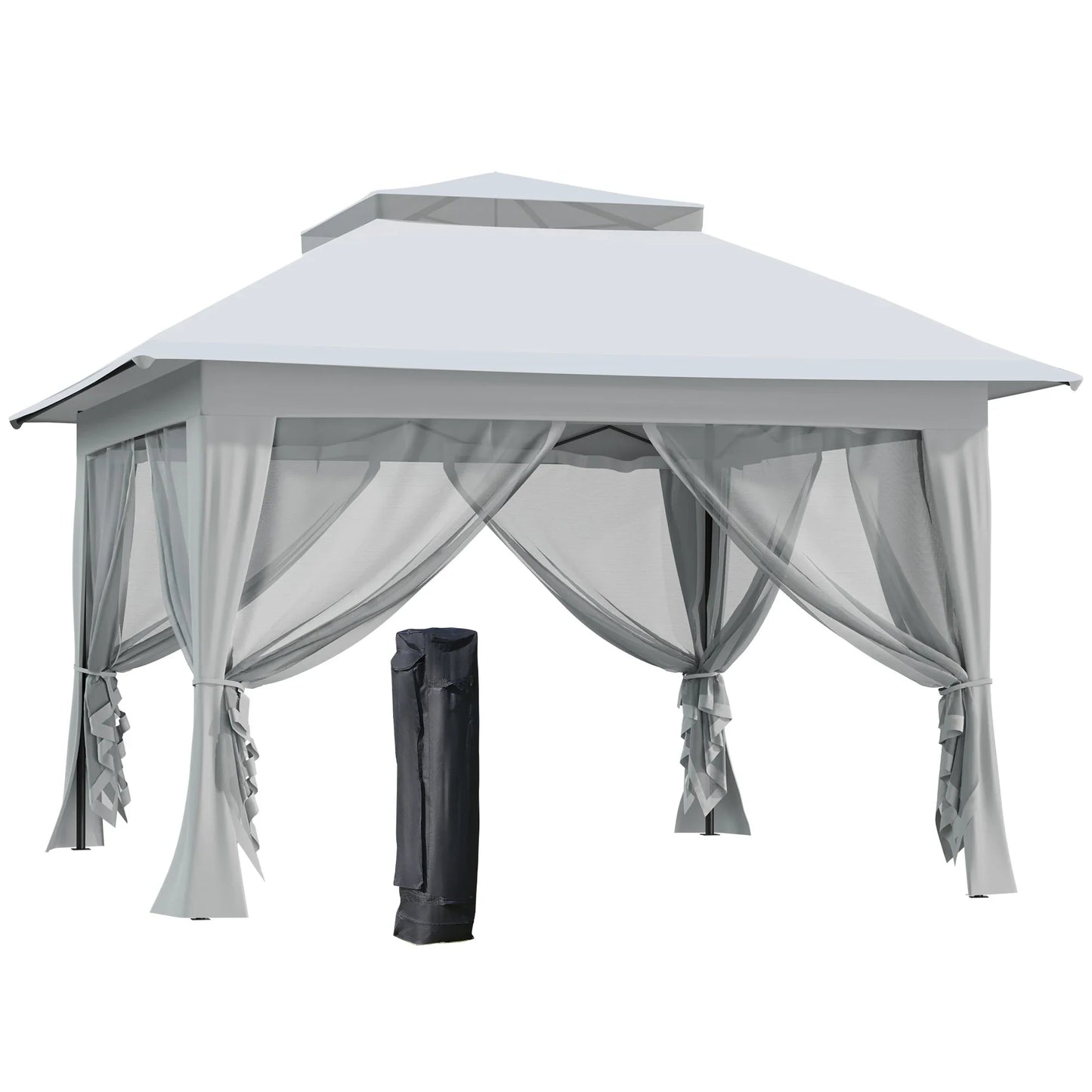 Outsunny 3.6 x 3.6 m Pop up Gazebo with Netting and Wheeled Carry Bag, UPF50+ Height Party Tent Instant Canopy Sun Shade Shelter