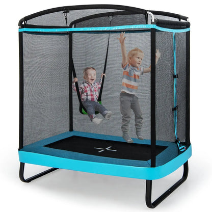 GOFLAME 2-in-1 Kids Trampoline 7FT Toddler Trampoline Swing Enclosure Safe Net-Blue