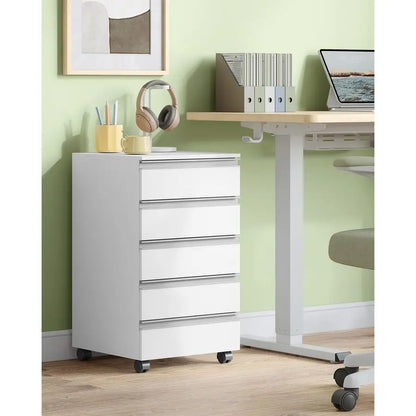 5Drawer Mobile File Cabinet, Filing Cabinet with Lock and Wheels, Under Desk Storage, Fits A4, Legal, Letter, for Home, Office