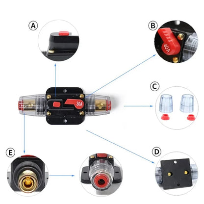 Circuit Breaker 12V 24V 20A 30A 40A 50A 60A 80A 100A Auto Car Bike Stereo Audio Solar Energy Circuit Breaker Reset Fuse Inverter
