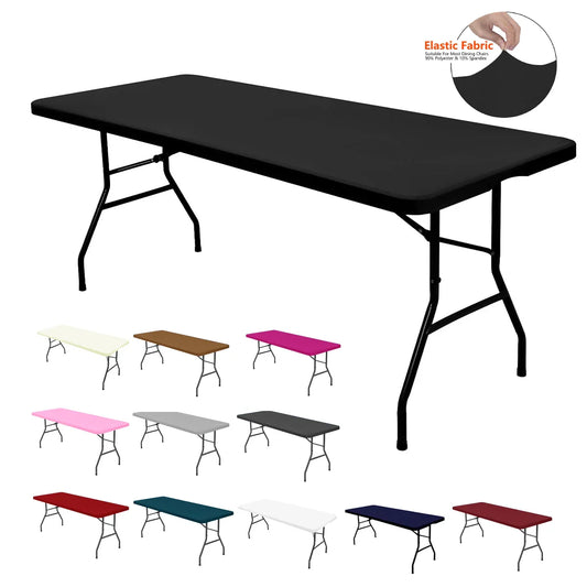 1 Pc 4/6/8ft Spandex Tablecloth Elastic Fitted Stretch Rectangular Tablecloth Washable and Wrinkle Resistant Patio Table Cover