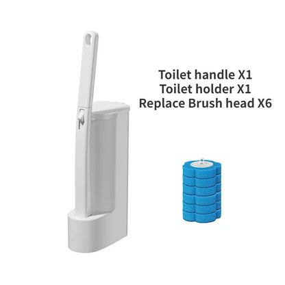 1SET White Disposable Toilet Brush Cleaner With Long Handle With Replaceable Brush Head Cleaning Brush Bathroom Accessories