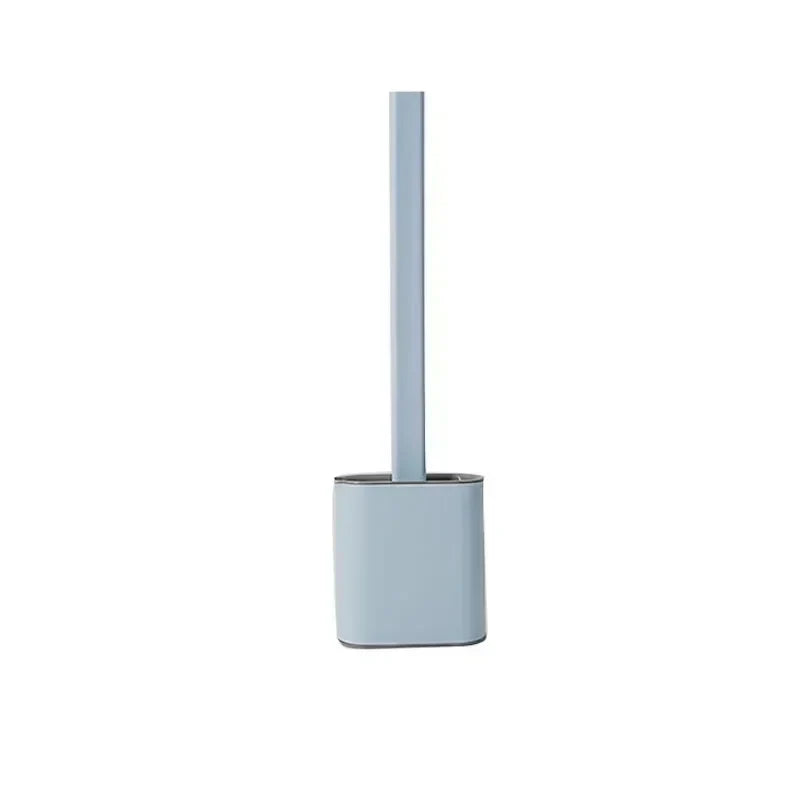 Toilet Brush Water Leak Proof With base Silicone Wc Flat Head Flexible Soft Bristles Brush with Quick Drying Holder Set